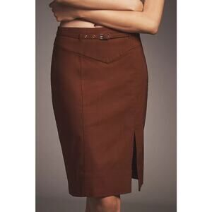 Anthropologie Belted Pencil Skirt Front Slit Chic in Rust Red Women’s Small